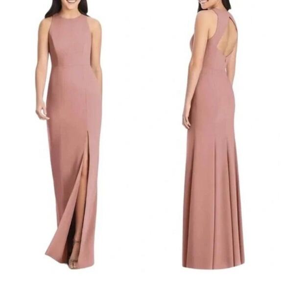 DESSY COLLECTION Diamond Cutout Back Trumpet Gown Front Slit Rose Pink Sz 8... - Picture 1 of 6